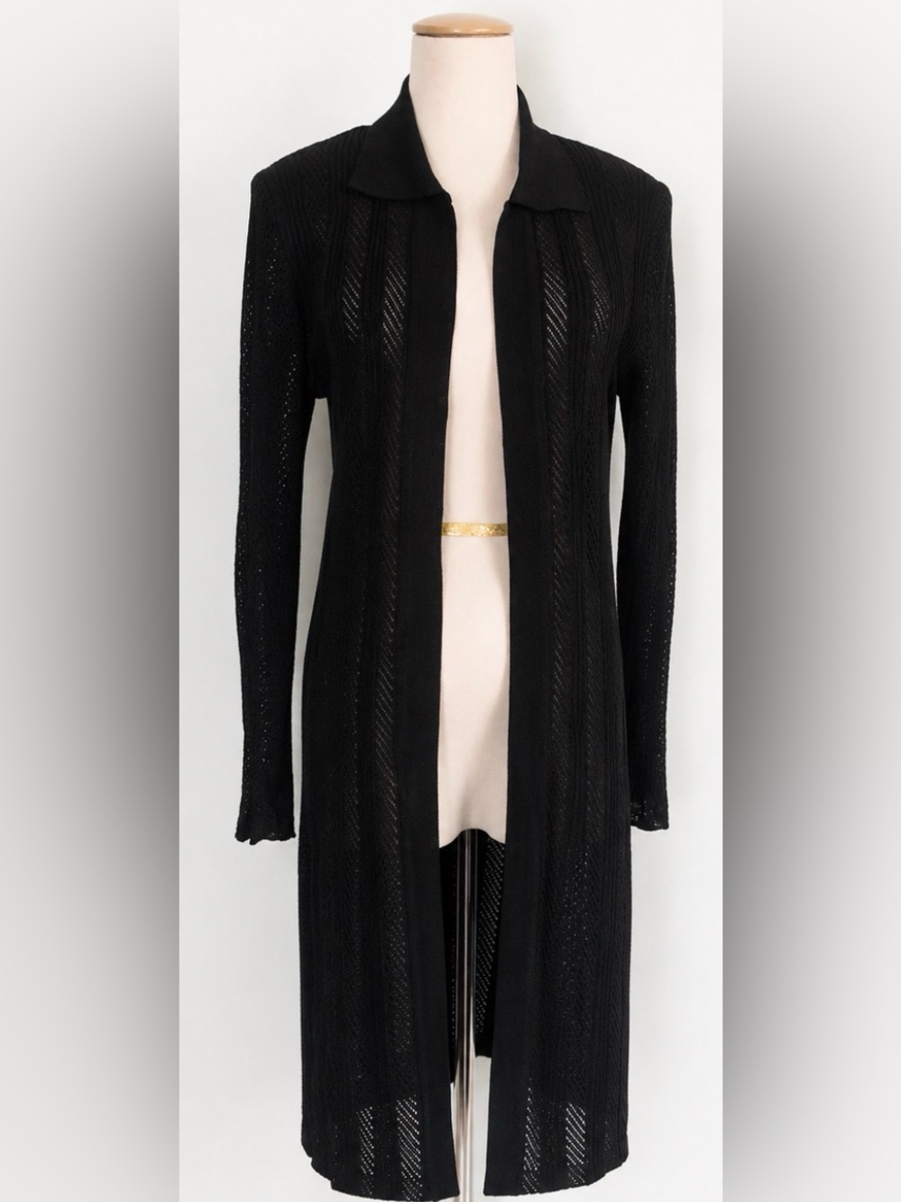 🆕 [Misook] Black Ribbed Knit Open Duster Cardigan Jacket XS NWT